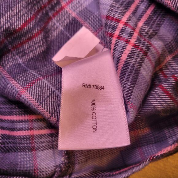 ORVIS Lodge Women's Medium Flannel Shirtdress Plaid Blue Pink Front Button-up - Picture 7 of 8
